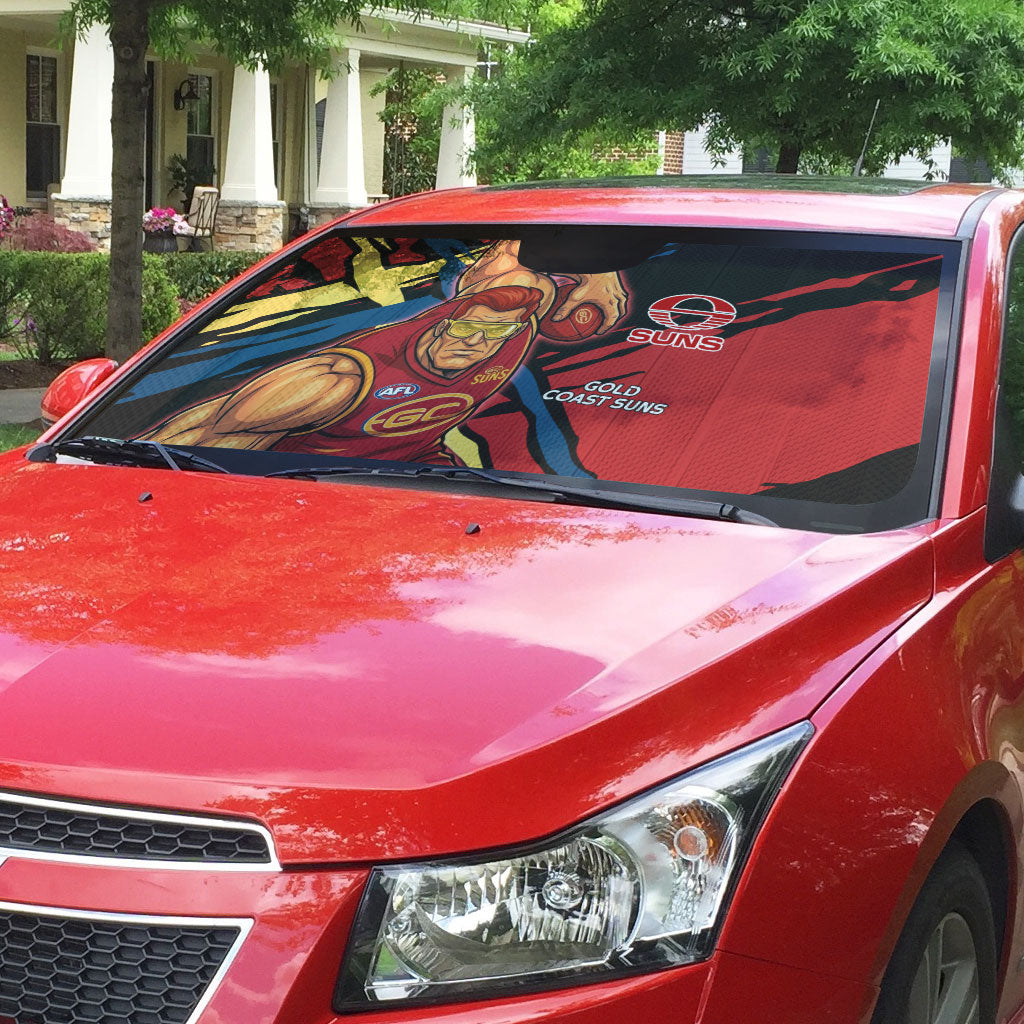 Gold Coast Suns Auto Sun Shade Suns Muscular Mascot Graphic - Abstract Paint Splatter Art