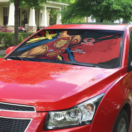 Gold Coast Suns Auto Sun Shade Suns Muscular Mascot Graphic - Abstract Paint Splatter Art
