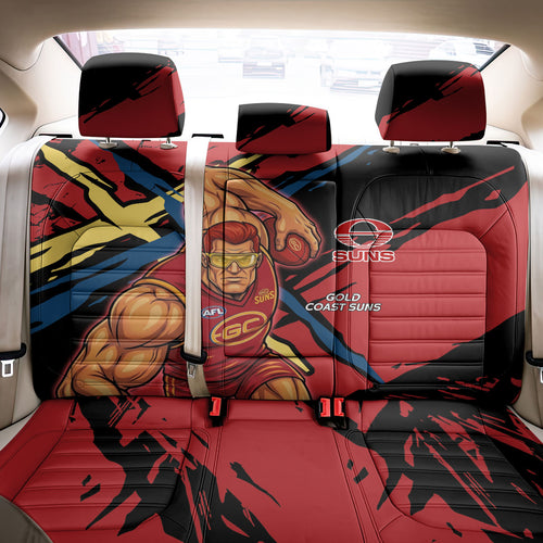 Gold Coast Suns Back Car Seat Cover Suns Muscular Mascot Graphic - Abstract Paint Splatter Art