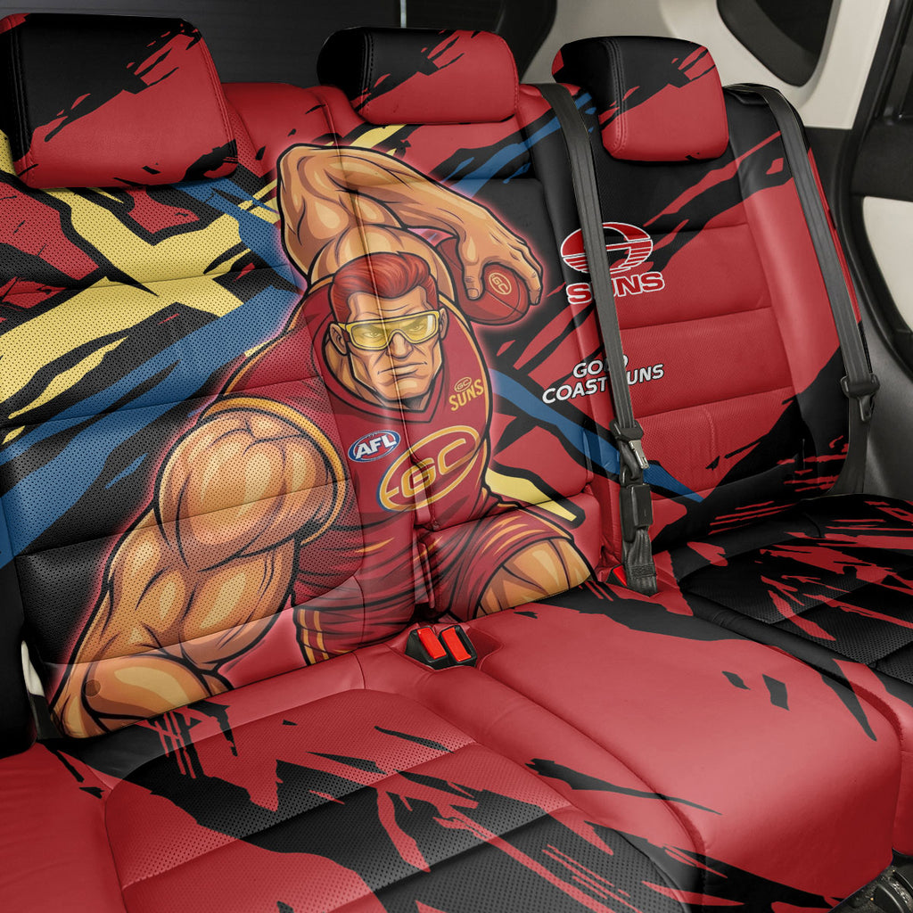 Gold Coast Suns Back Car Seat Cover Suns Muscular Mascot Graphic - Abstract Paint Splatter Art