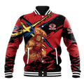 Gold Coast Suns Baseball Jacket Suns Muscular Mascot Graphic - Abstract Paint Splatter Art