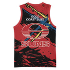 Gold Coast Suns Basketball Jersey Suns Muscular Mascot Graphic - Abstract Paint Splatter Art