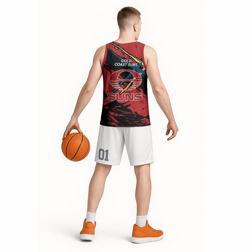 Gold Coast Suns Basketball Jersey Suns Muscular Mascot Graphic - Abstract Paint Splatter Art