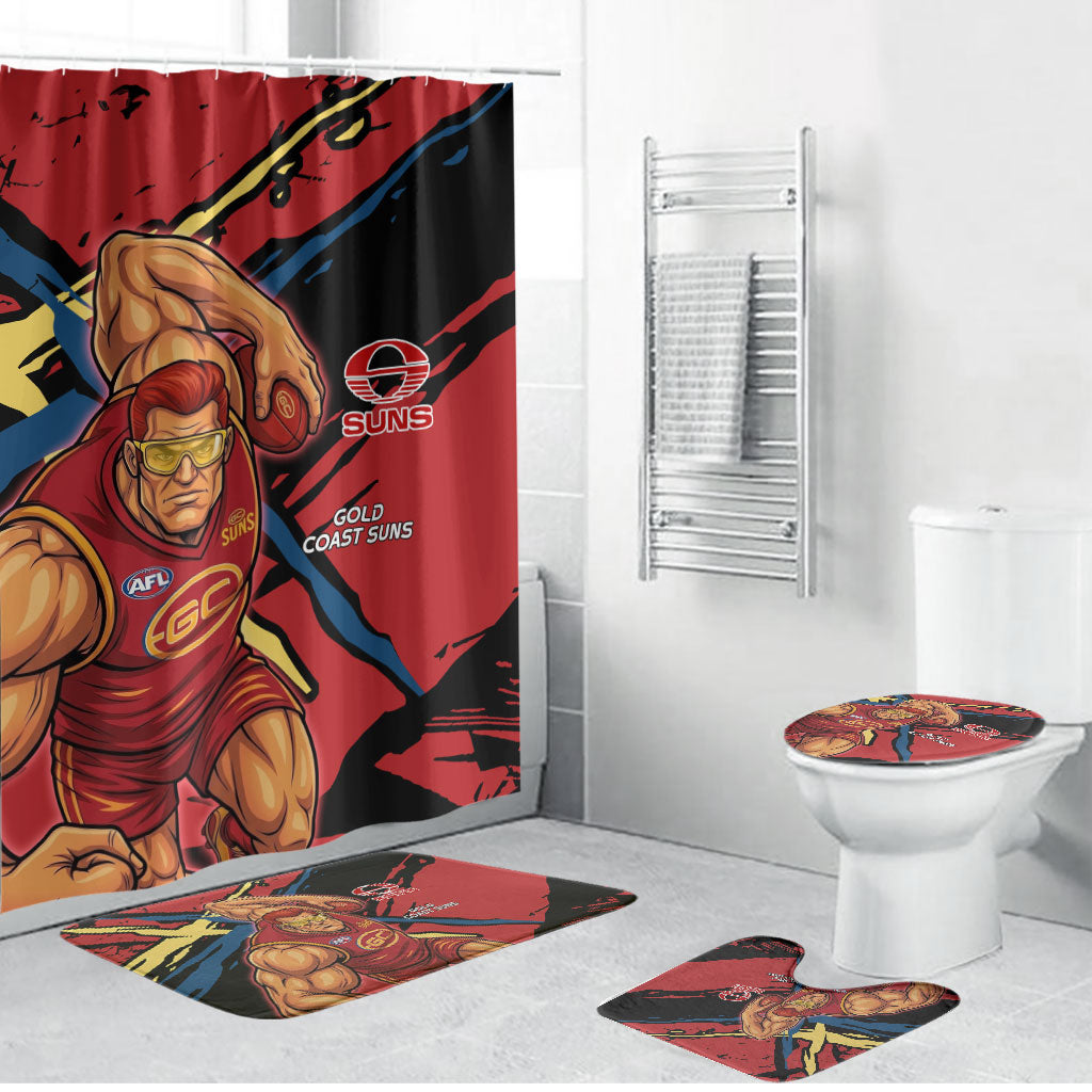 Gold Coast Suns Bathroom Set Suns Muscular Mascot Graphic - Abstract Paint Splatter Art