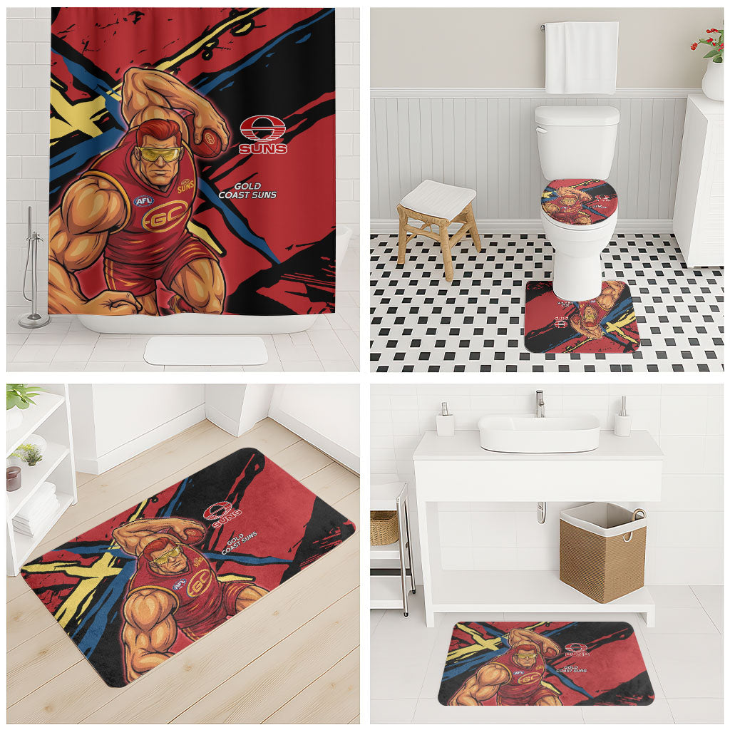 Gold Coast Suns Bathroom Set Suns Muscular Mascot Graphic - Abstract Paint Splatter Art