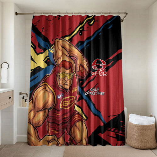 Gold Coast Suns Bathroom Set Suns Muscular Mascot Graphic - Abstract Paint Splatter Art