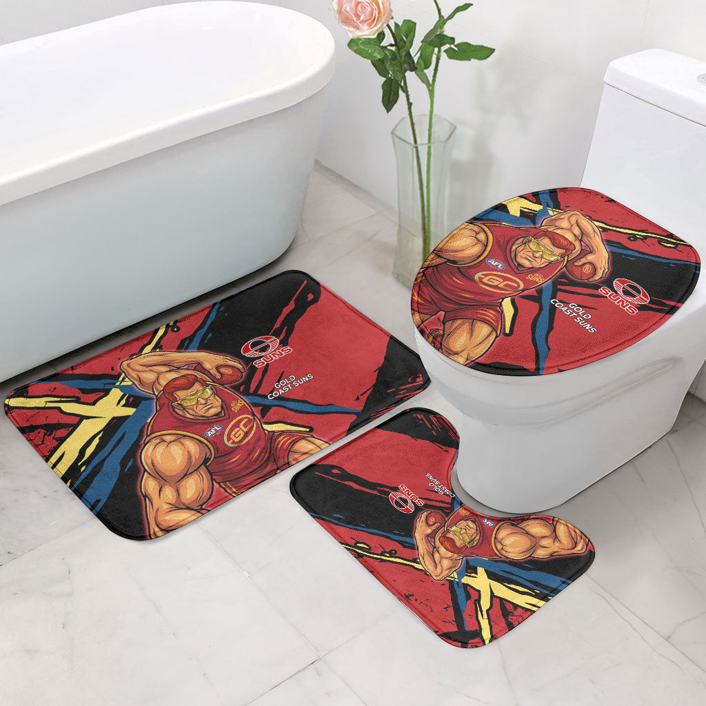 Gold Coast Suns Bathroom Set Suns Muscular Mascot Graphic - Abstract Paint Splatter Art