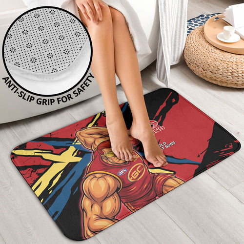 Gold Coast Suns Bathroom Set Suns Muscular Mascot Graphic - Abstract Paint Splatter Art