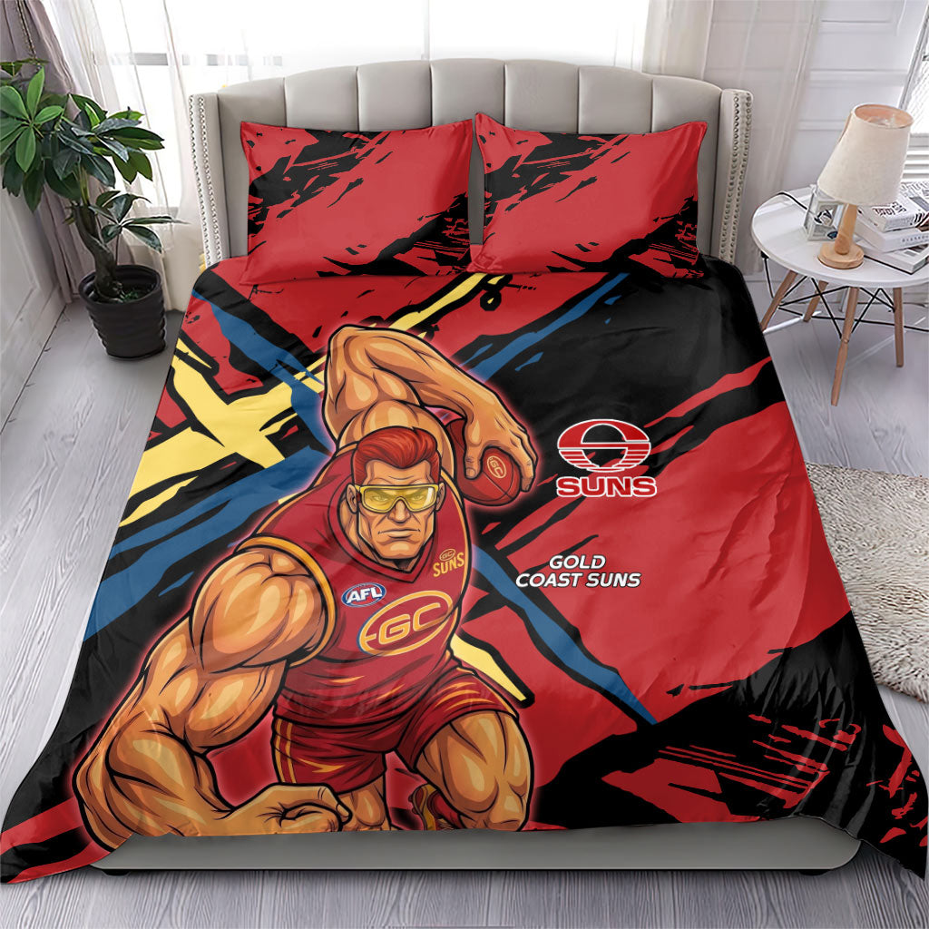 Gold Coast Suns Bedding Set Suns Muscular Mascot Graphic - Abstract Paint Splatter Art