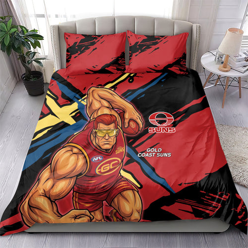 Gold Coast Suns Bedding Set Suns Muscular Mascot Graphic - Abstract Paint Splatter Art