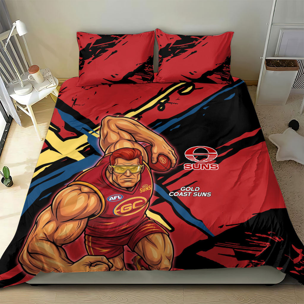 Gold Coast Suns Bedding Set Suns Muscular Mascot Graphic - Abstract Paint Splatter Art
