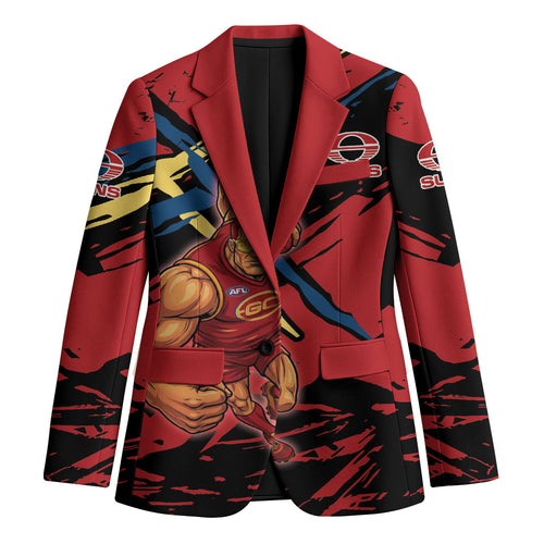Gold Coast Suns Blazer Suns Muscular Mascot Graphic - Abstract Paint Splatter Art