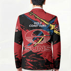 Gold Coast Suns Blazer Suns Muscular Mascot Graphic - Abstract Paint Splatter Art
