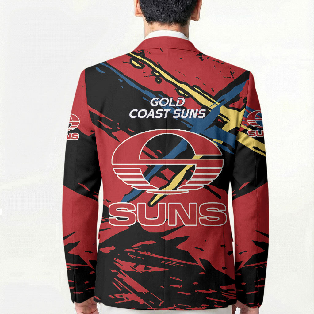 Gold Coast Suns Blazer Suns Muscular Mascot Graphic - Abstract Paint Splatter Art