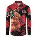 Gold Coast Suns Button Sweatshirt Suns Muscular Mascot Graphic - Abstract Paint Splatter Art