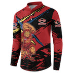 Gold Coast Suns Button Sweatshirt Suns Muscular Mascot Graphic - Abstract Paint Splatter Art