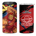 Gold Coast Suns 4 in 1 Can Cooler Tumbler Suns Muscular Mascot Graphic - Abstract Paint Splatter Art