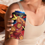 Gold Coast Suns 4 in 1 Can Cooler Tumbler Suns Muscular Mascot Graphic - Abstract Paint Splatter Art