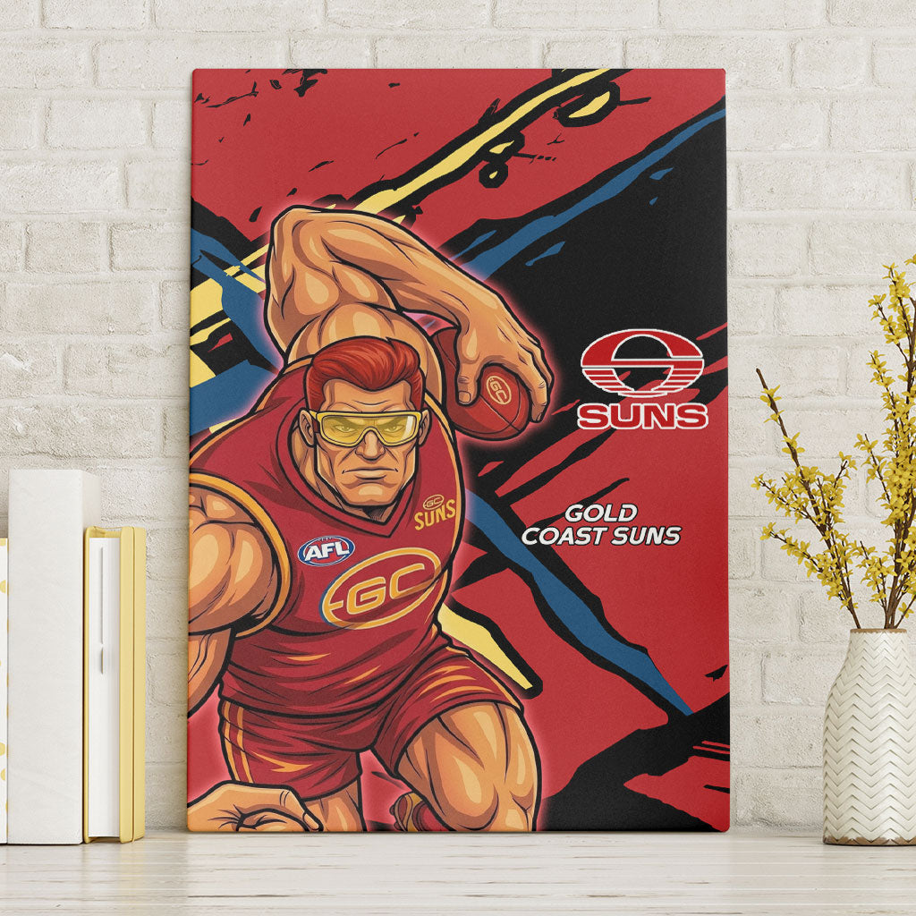 Gold Coast Suns Canvas Wall Art Suns Muscular Mascot Graphic - Abstract Paint Splatter Art