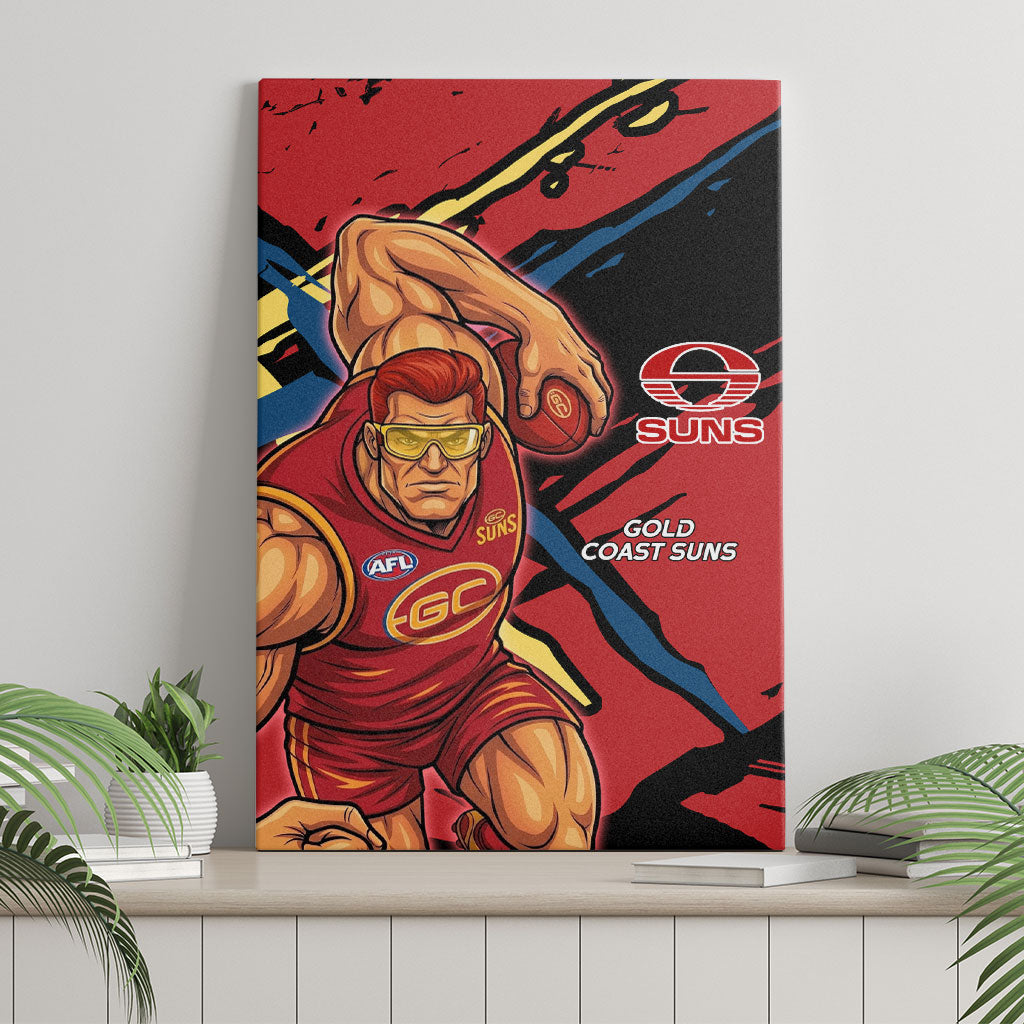 Gold Coast Suns Canvas Wall Art Suns Muscular Mascot Graphic - Abstract Paint Splatter Art