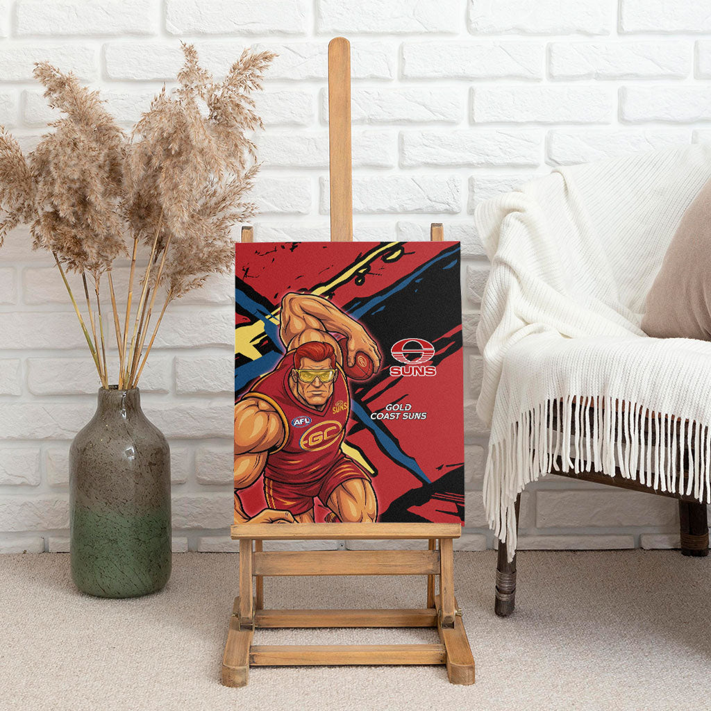 Gold Coast Suns Canvas Wall Art Suns Muscular Mascot Graphic - Abstract Paint Splatter Art
