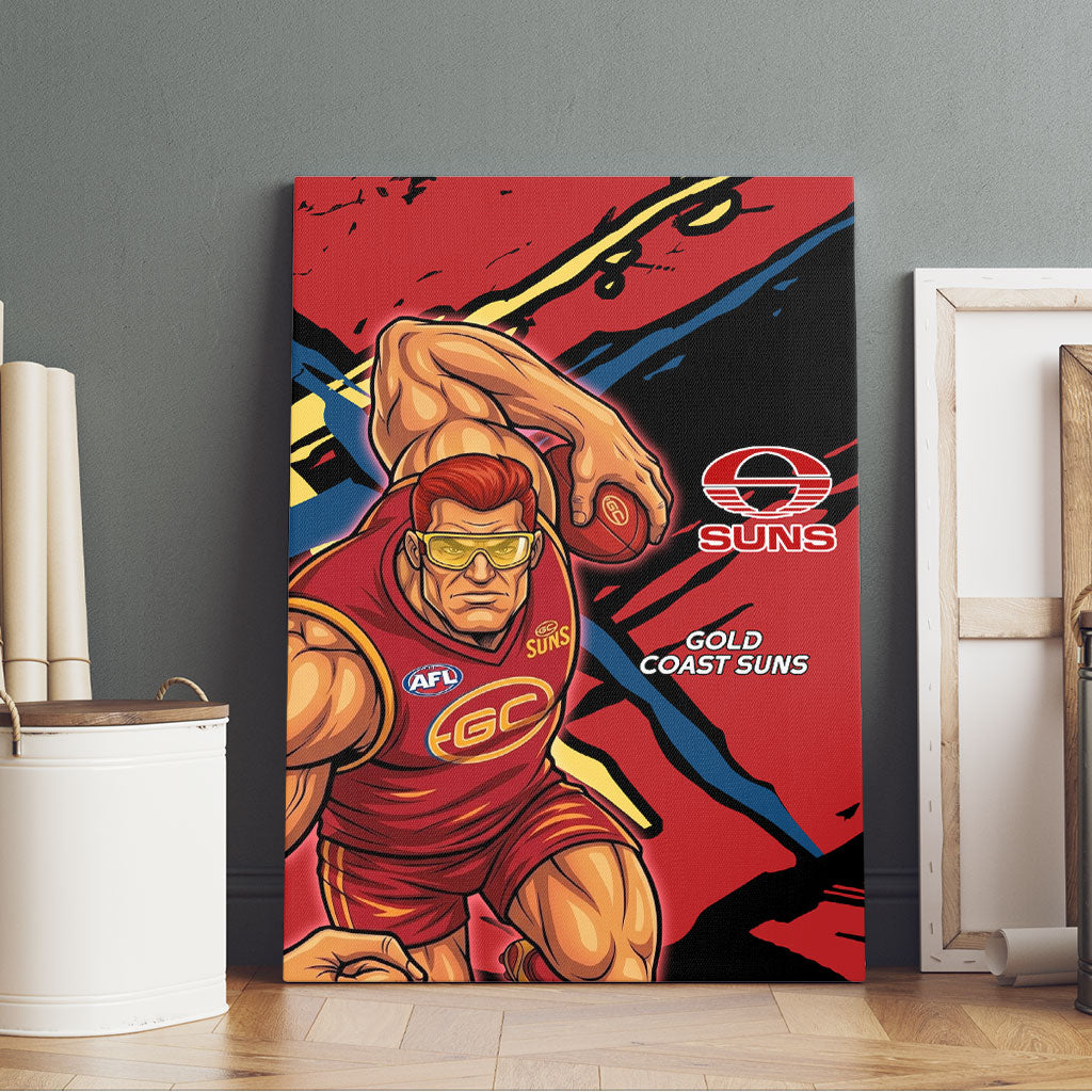 Gold Coast Suns Canvas Wall Art Suns Muscular Mascot Graphic - Abstract Paint Splatter Art