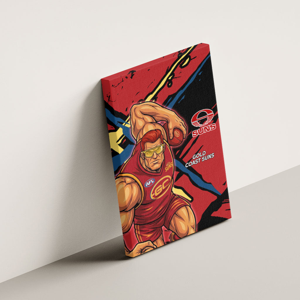Gold Coast Suns Canvas Wall Art Suns Muscular Mascot Graphic - Abstract Paint Splatter Art