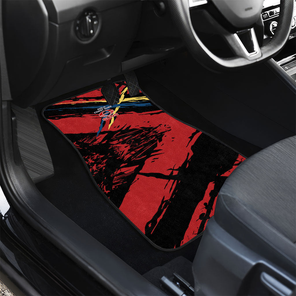 Gold Coast Suns Car Mats Suns Muscular Mascot Graphic - Abstract Paint Splatter Art