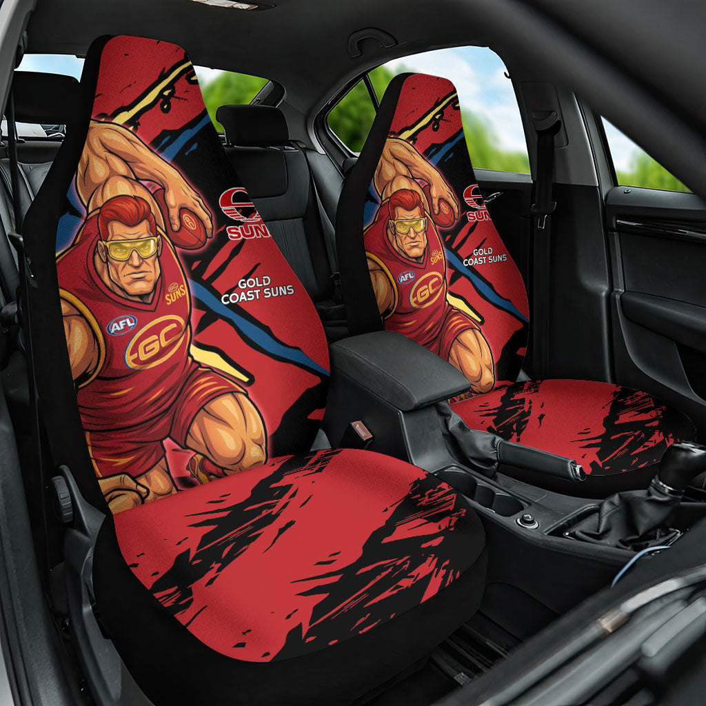 Gold Coast Suns Car Seat Cover Suns Muscular Mascot Graphic - Abstract Paint Splatter Art
