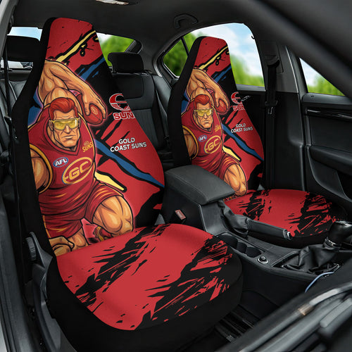 Gold Coast Suns Car Seat Cover Suns Muscular Mascot Graphic - Abstract Paint Splatter Art