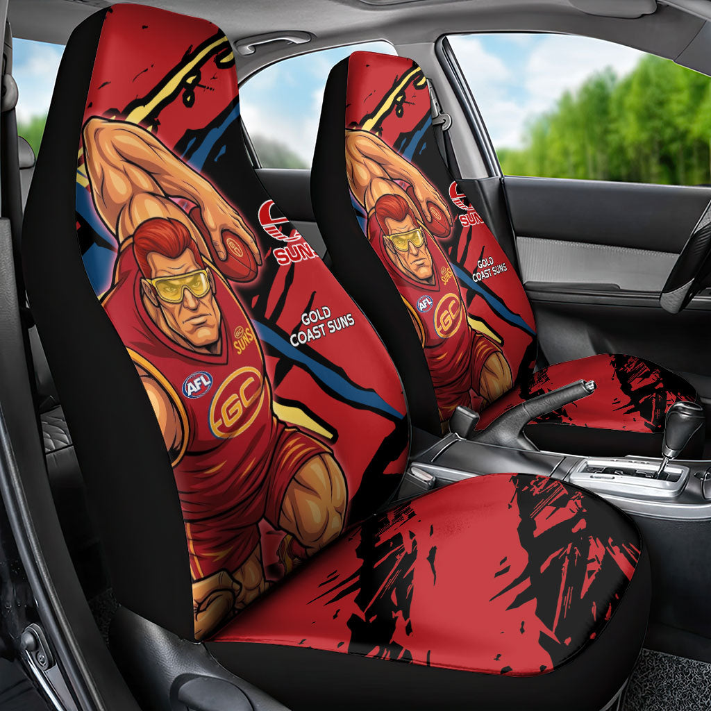 Gold Coast Suns Car Seat Cover Suns Muscular Mascot Graphic - Abstract Paint Splatter Art