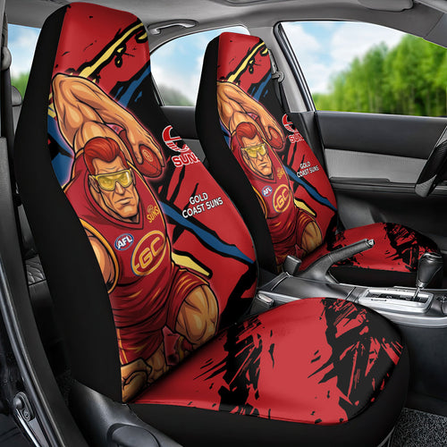 Gold Coast Suns Car Seat Cover Suns Muscular Mascot Graphic - Abstract Paint Splatter Art