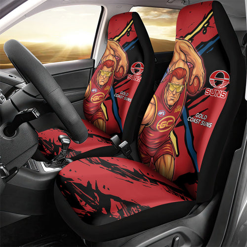 Gold Coast Suns Car Seat Cover Suns Muscular Mascot Graphic - Abstract Paint Splatter Art