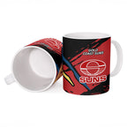 Gold Coast Suns Ceramic Mug Suns Muscular Mascot Graphic - Abstract Paint Splatter Art