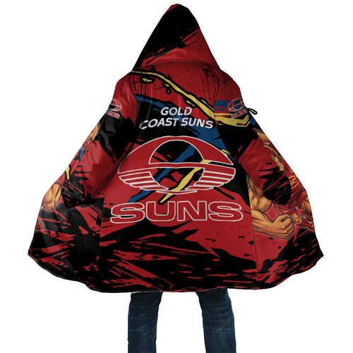 Gold Coast Suns Cloak Suns Muscular Mascot Graphic - Abstract Paint Splatter Art