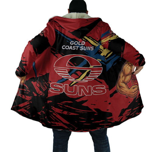 Gold Coast Suns Cloak Suns Muscular Mascot Graphic - Abstract Paint Splatter Art