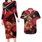 Gold Coast Suns Couples Matching Long Sleeve Bodycon Dress and Hawaiian Shirt Suns Muscular Mascot Graphic - Abstract Paint Splatter Art