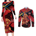 Gold Coast Suns Couples Matching Long Sleeve Bodycon Dress and Long Sleeve Button Shirt Suns Muscular Mascot Graphic - Abstract Paint Splatter Art