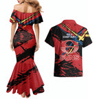 Gold Coast Suns Couples Matching Mermaid Dress and Hawaiian Shirt Suns Muscular Mascot Graphic - Abstract Paint Splatter Art
