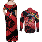 Gold Coast Suns Couples Matching Off Shoulder Maxi Dress and Long Sleeve Button Shirt Suns Muscular Mascot Graphic - Abstract Paint Splatter Art