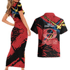 Gold Coast Suns Couples Matching Short Sleeve Bodycon Dress and Hawaiian Shirt Suns Muscular Mascot Graphic - Abstract Paint Splatter Art