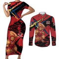Gold Coast Suns Couples Matching Short Sleeve Bodycon Dress and Long Sleeve Button Shirt Suns Muscular Mascot Graphic - Abstract Paint Splatter Art