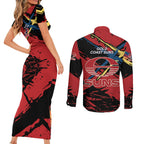 Gold Coast Suns Couples Matching Short Sleeve Bodycon Dress and Long Sleeve Button Shirt Suns Muscular Mascot Graphic - Abstract Paint Splatter Art