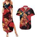 Gold Coast Suns Couples Matching Summer Maxi Dress and Hawaiian Shirt Suns Muscular Mascot Graphic - Abstract Paint Splatter Art