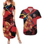 Gold Coast Suns Couples Matching Summer Maxi Dress and Hawaiian Shirt Suns Muscular Mascot Graphic - Abstract Paint Splatter Art