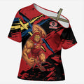 Gold Coast Suns Cross Shoulder Shirt Suns Muscular Mascot Graphic - Abstract Paint Splatter Art