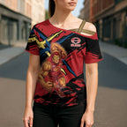 Gold Coast Suns Cross Shoulder Shirt Suns Muscular Mascot Graphic - Abstract Paint Splatter Art