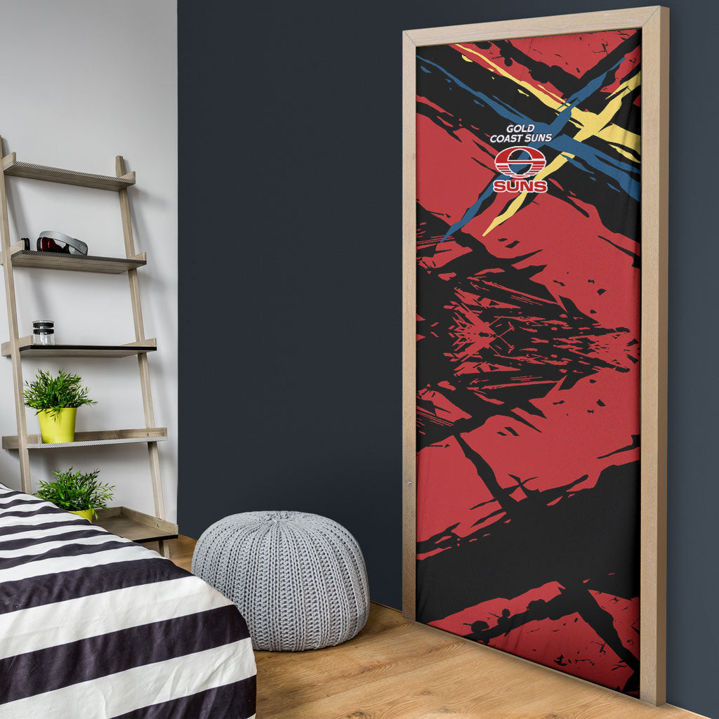 Gold Coast Suns Door Cover Suns Muscular Mascot Graphic - Abstract Paint Splatter Art