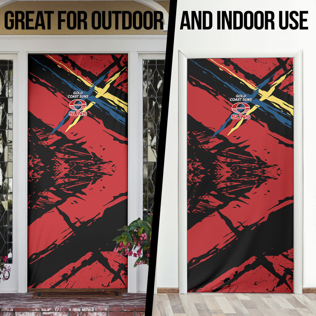 Gold Coast Suns Door Cover Suns Muscular Mascot Graphic - Abstract Paint Splatter Art