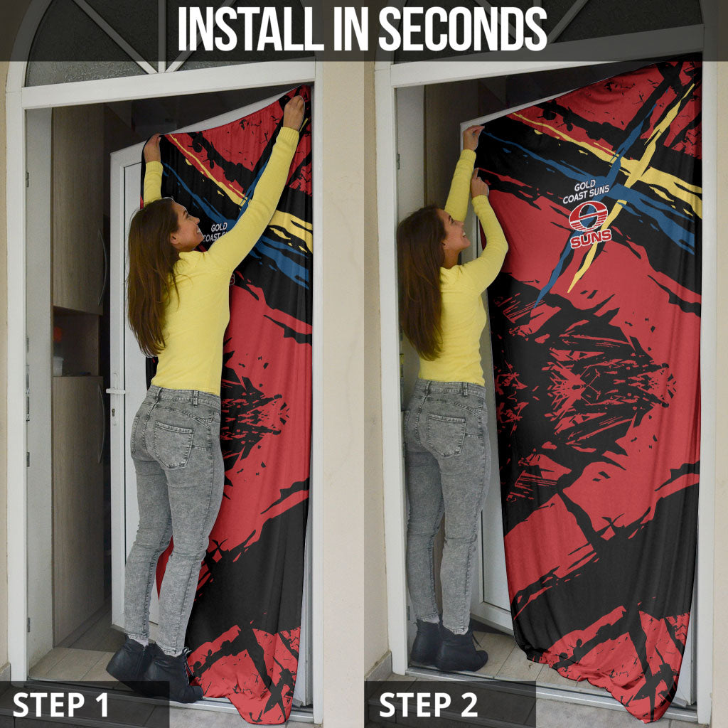 Gold Coast Suns Door Cover Suns Muscular Mascot Graphic - Abstract Paint Splatter Art